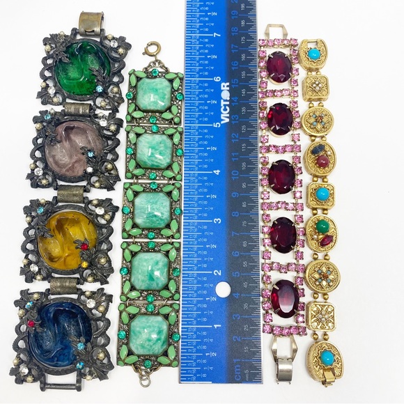 680 Collection Of 4 Vintage Ornate Link Bracelets, All Mixed Materials - Picture 9 of 13
